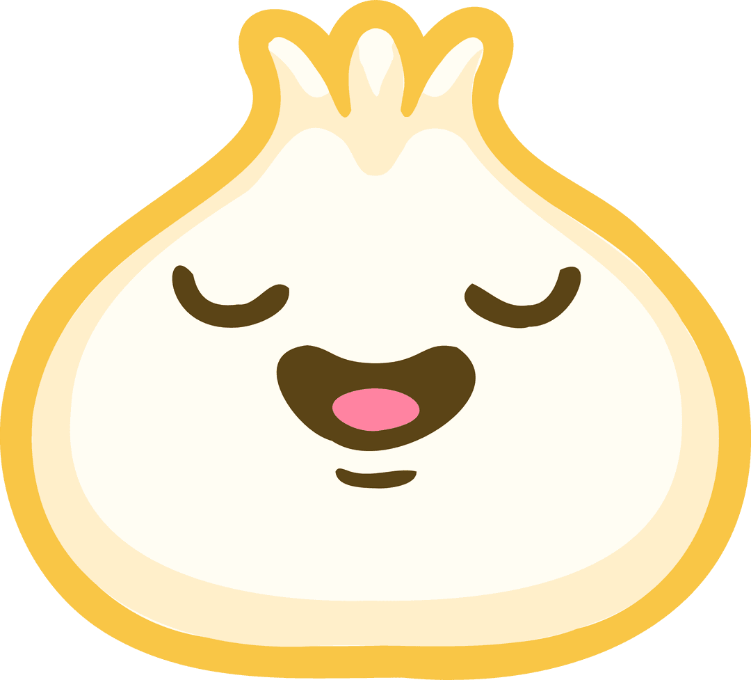 Adorable Transparent Cartoon Steamed Bun Character on Stylized Golden Outline
