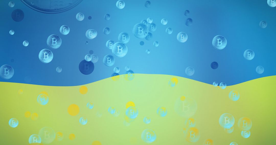 Bitcoin Symbols Overlay on Ukrainian Flag Colors