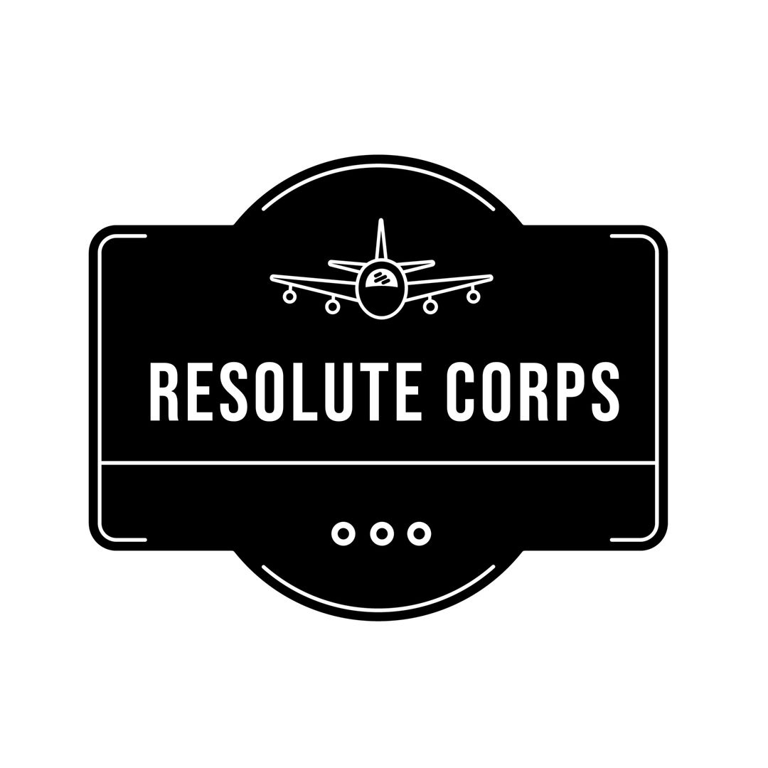 Resolute Corps Logo Emblem with Jet Plane Icon on Black and White - Download Free Stock Templates Pikwizard.com