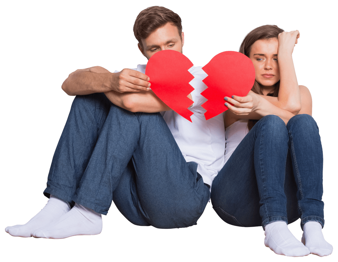 Transparent Couple Holding Broken Heart Symbolizing Relationship Struggles
