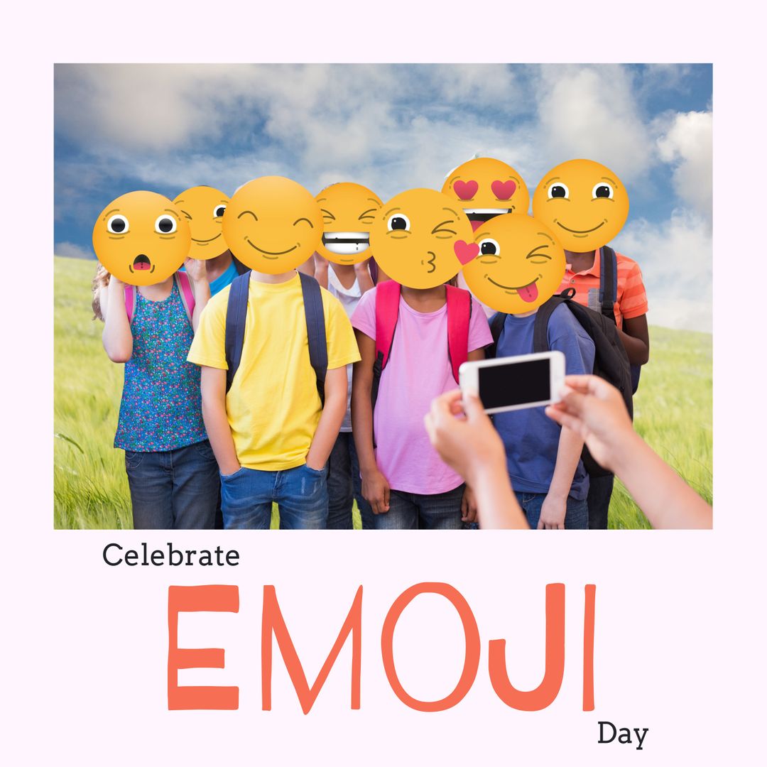 Diverse Friends Posing with Playful Emoji Faces to Celebrate Emoji Day