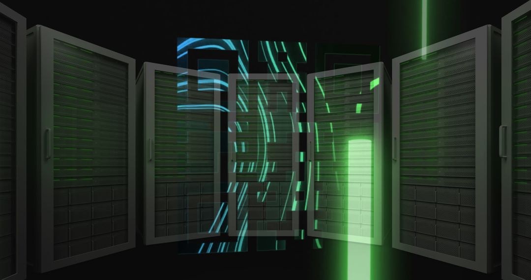 Glowing QR Code with Servers in Futuristic Neon Technology Setup