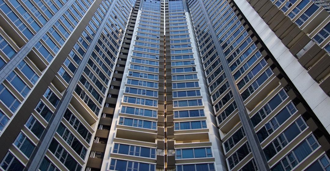 Modern high-rise apartment condo building exterior view