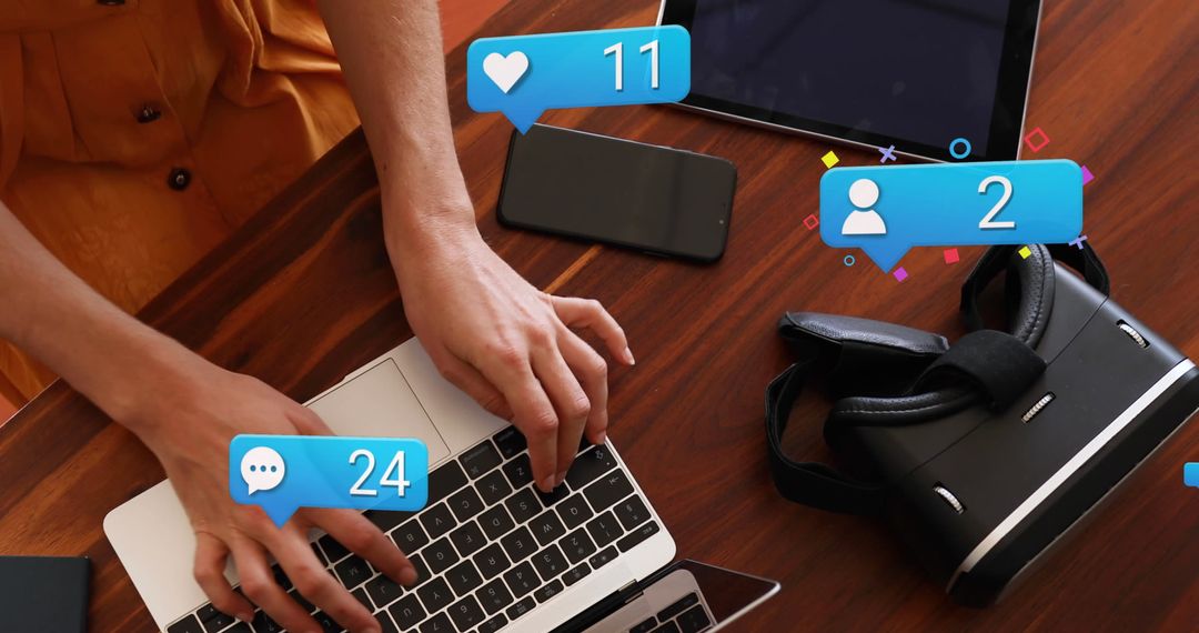 Woman Engaging with Social Media Alerts on Laptop