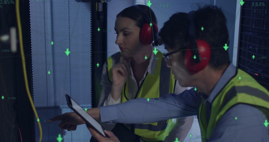 Engineers Analyzing Data in High-Tech Server Room