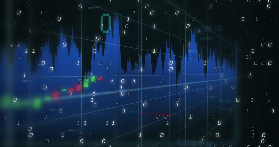 Digital Financial Chart with Binary Code Over Stock Market Data