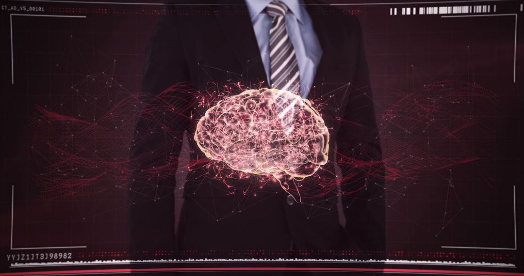 Businessman touching a digital screen with a rotating human brain - Free Images, Stock Photos and Pictures on Pikwizard.com