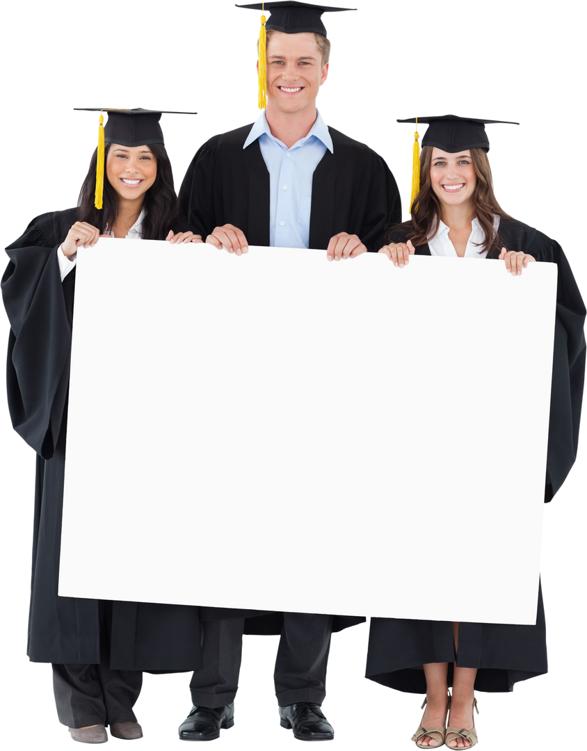 Graduates Holding Blank Transparent Poster Smiling Pose - Download Free Stock Images Pikwizard.com