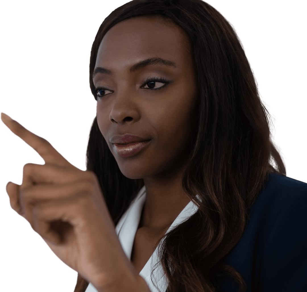 Confident African Businesswoman Interacting with Transparent Virtual Interface