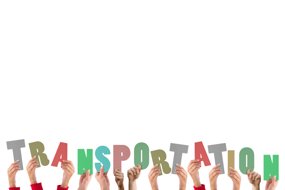 Hands Holding Transportation Text on Transparent Background