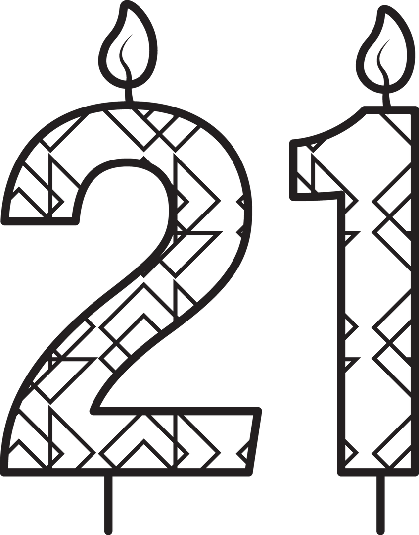 Black Patterned Number 21 Birthday Candle on Transparent Background - Download Free Stock Images Pikwizard.com