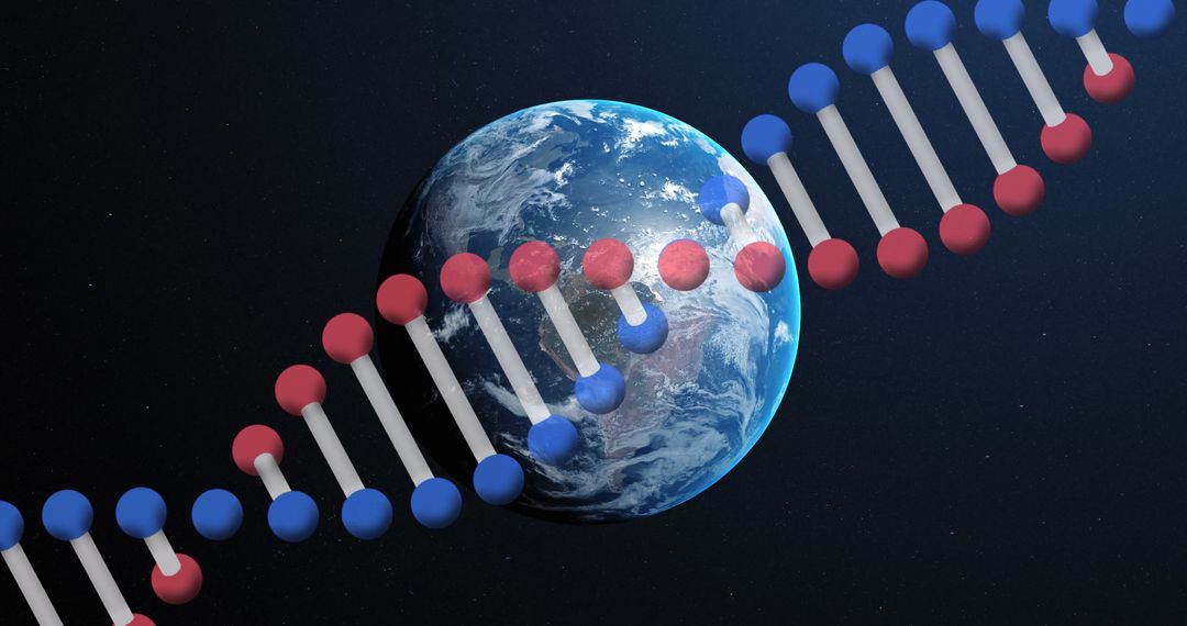 DNA Strand Spinning Over Globe Illustrating Global Science and Technology