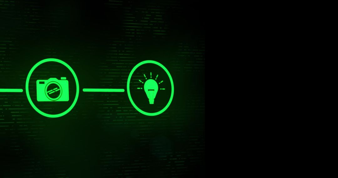 Digital Photography Icons Glowing on Black Background