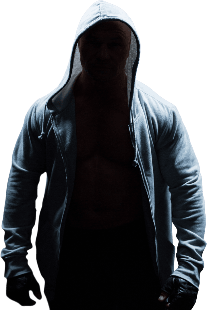Confident Man in Hood with Muscular Build on Transparent Background