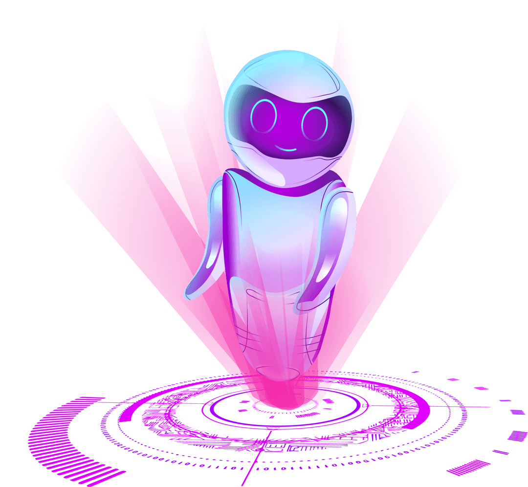 Hovering Futuristic Robot with Holographic Rings Transparent Background