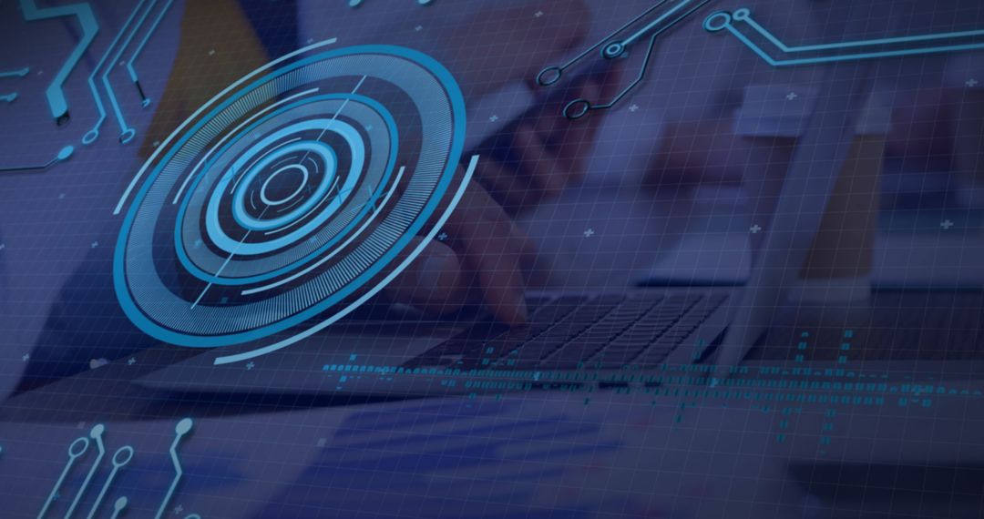 Typing on Laptop with Digital Data Interface in Modern Office