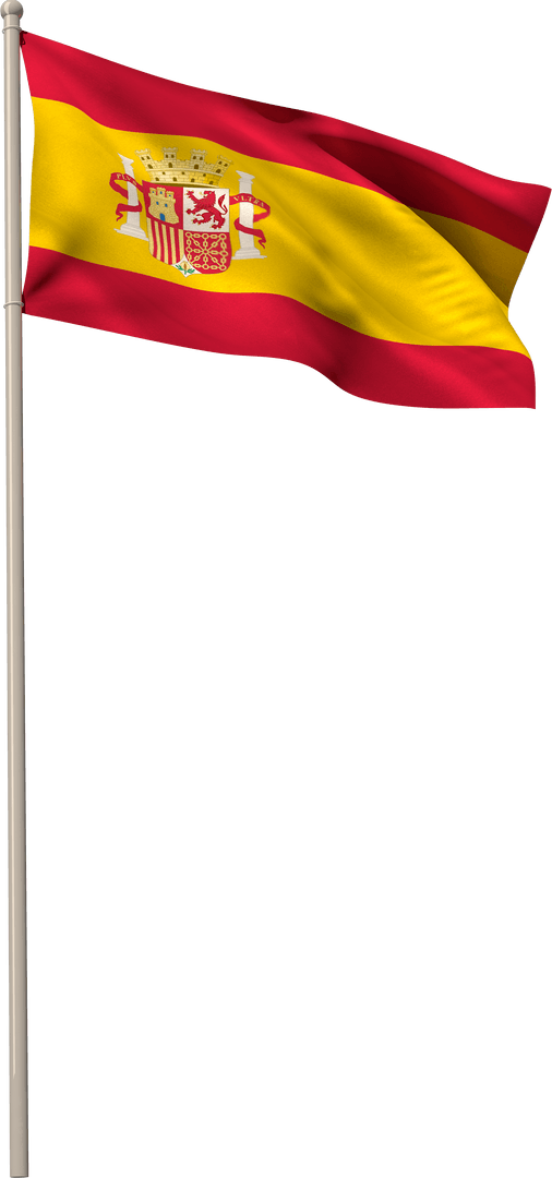 Spanish Flag on Pole Vibrantly Waving with Transparent Background