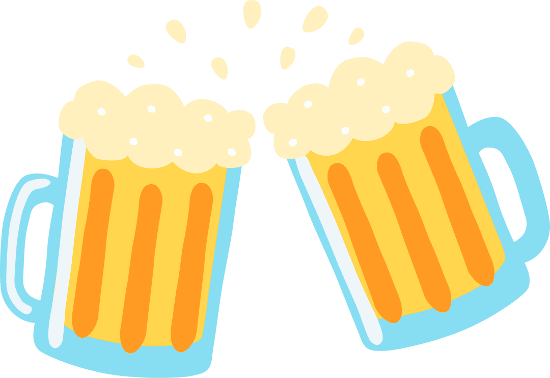 Beer Mugs Clinking with Foam Droplets on Transparent Background