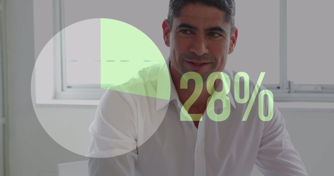 Businessman Analyzing Data with Transparent Graph Overlay