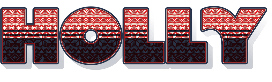 Transparent Holly Text with Christmas Sweater Pattern Art