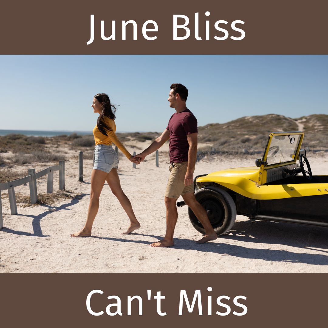 Couple Enjoying Beach Adventure with Vintage Vehicle