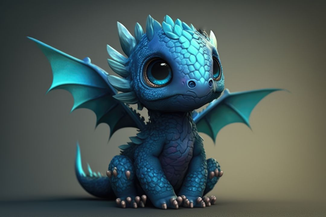 Adorable Blue Baby Dragon with Big Eyes - Free Images, Stock Photos and Pictures on Pikwizard.com