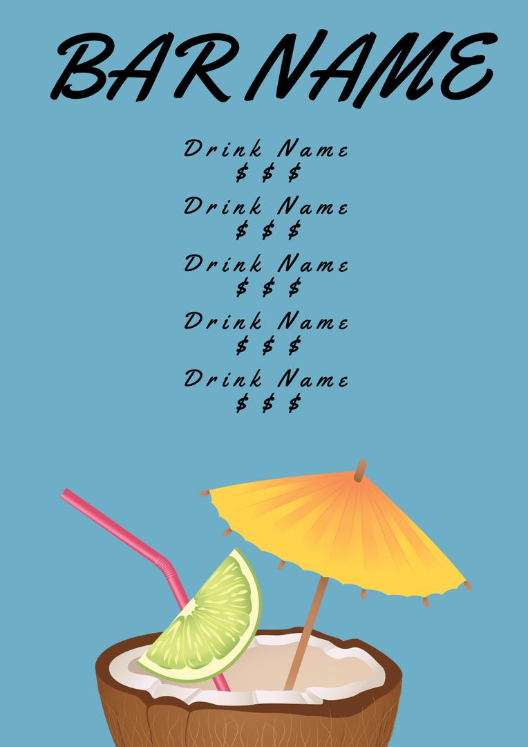 Tropical Coconut Cocktail Menu Mockup with Umbrella and Lime Garnish - Download Free Stock Templates Pikwizard.com