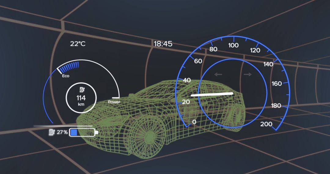3D Car Model with Speedometer and Dashboard Displaying Data