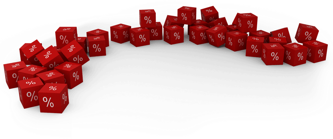 Transparent Red Percent Symbol Cubes on White Background