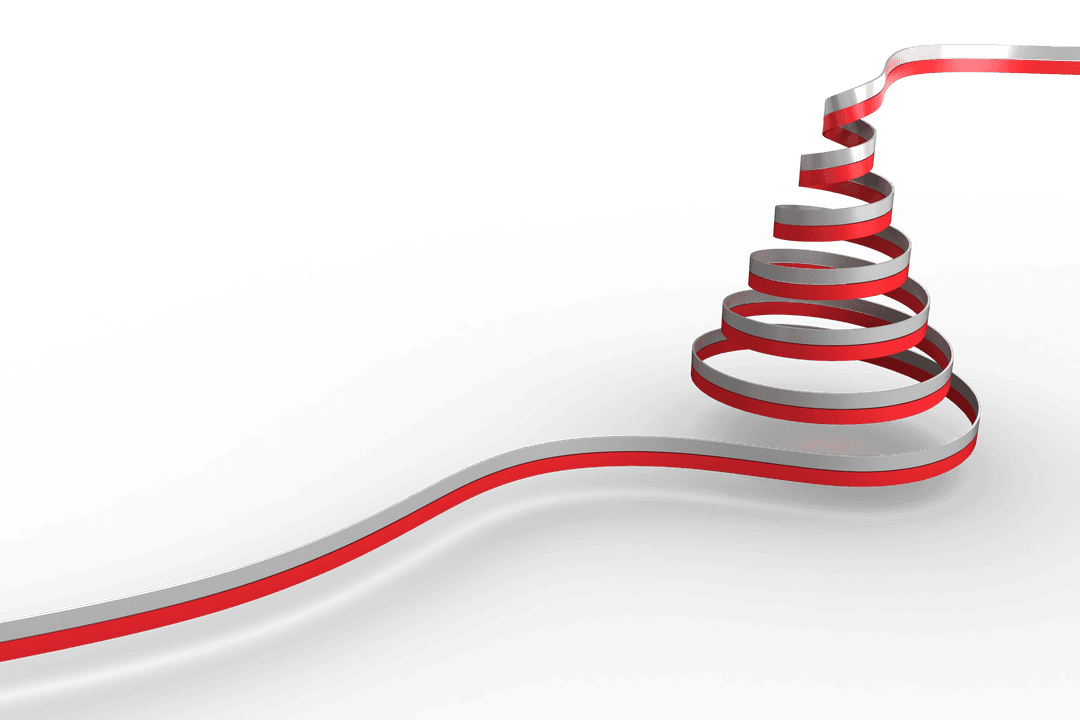 Red and White Spiral Ribbon Christmas Tree on Transparent Background
