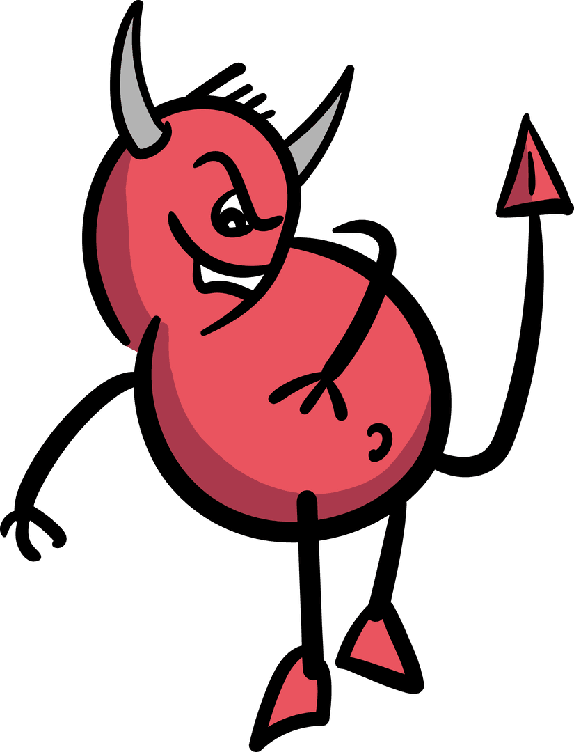 Playful Red Devil Mascot on Transparent Background