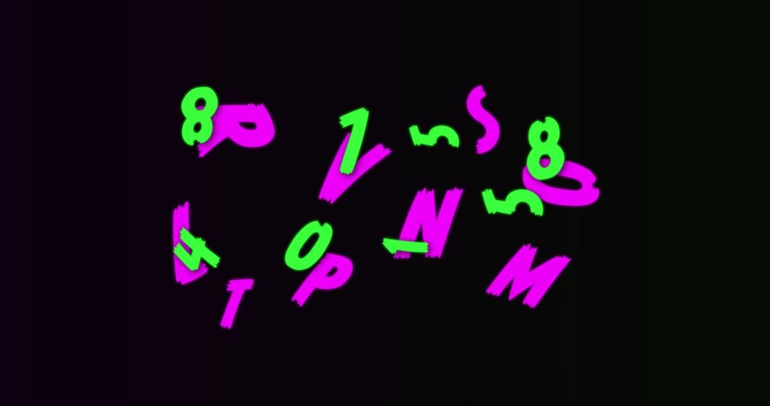 Neon Numbers and Letters on Black with Dynamic Motion