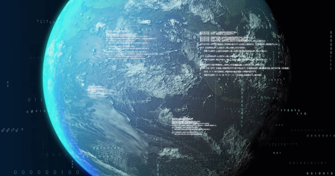 Digital Data Streams Encircling Earth in Futuristic Display