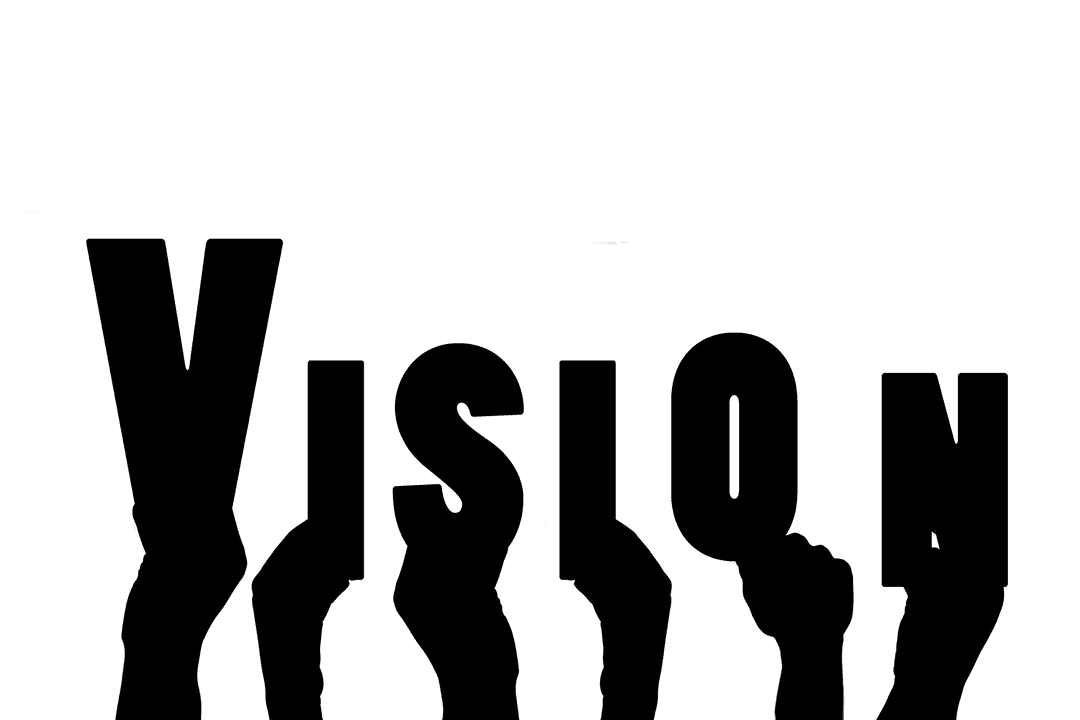 Transparent Hands Reaching Toward Vector Vision Text