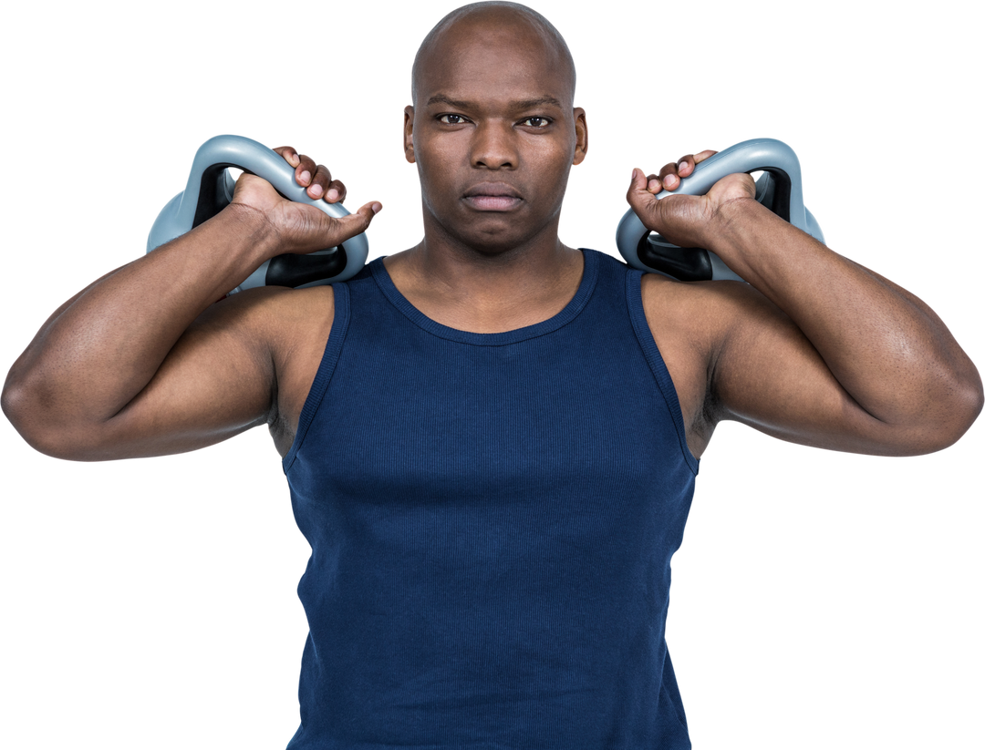 Muscular Man in Dark Tank Top Exercising with Kettlebell Transparent Background - Download Free Stock Images Pikwizard.com