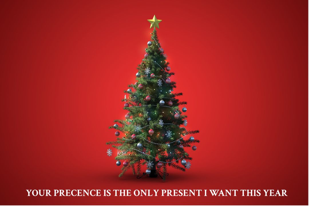 Festive Christmas Tree with Heartfelt Message on Red Background
