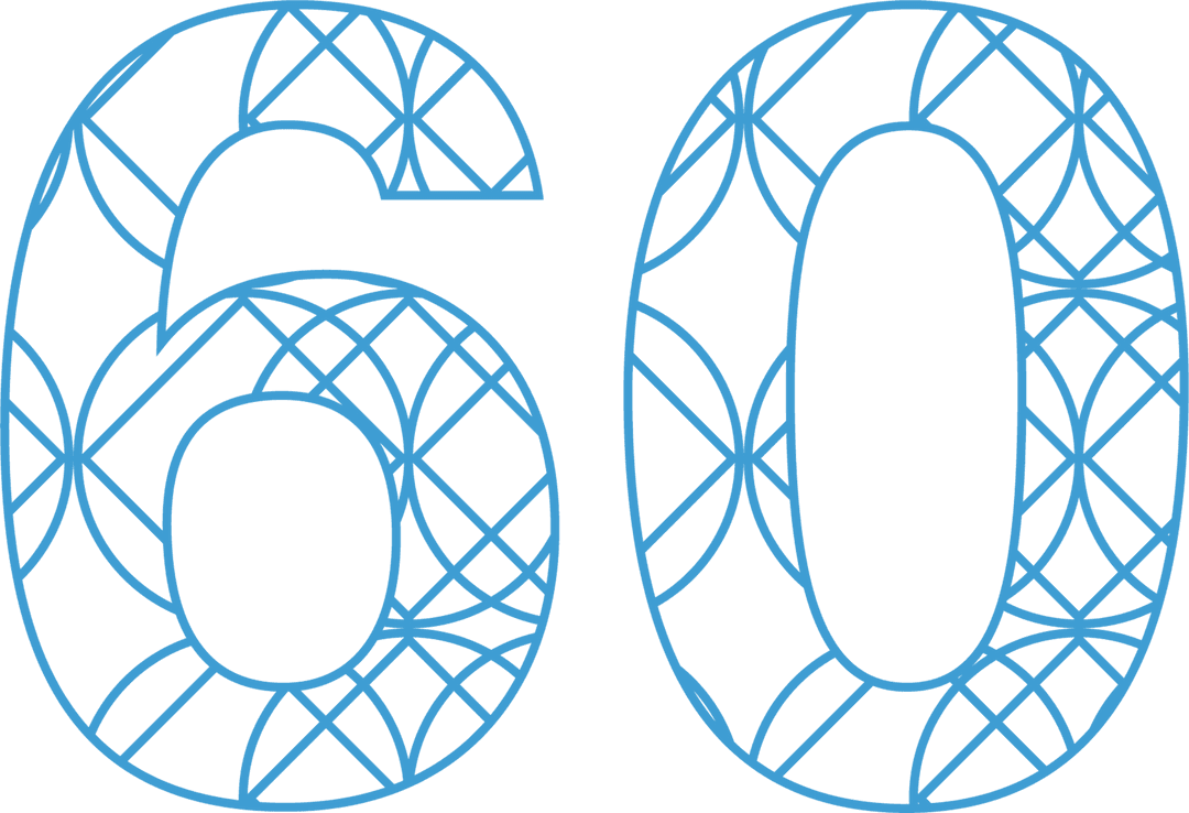 Patterned Blue 60 Number on Transparent Background for Celebrations