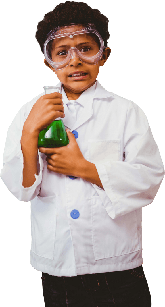 Young Scientist Holding Conical Flask on Transparent Background