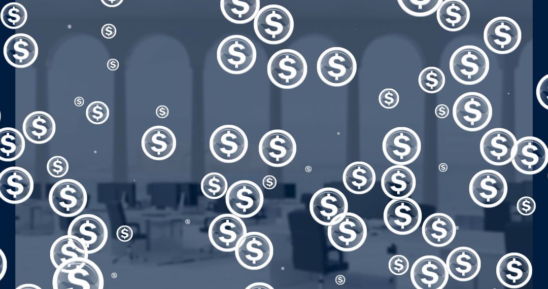 Floating Dollar Icons in Modern Office Environment