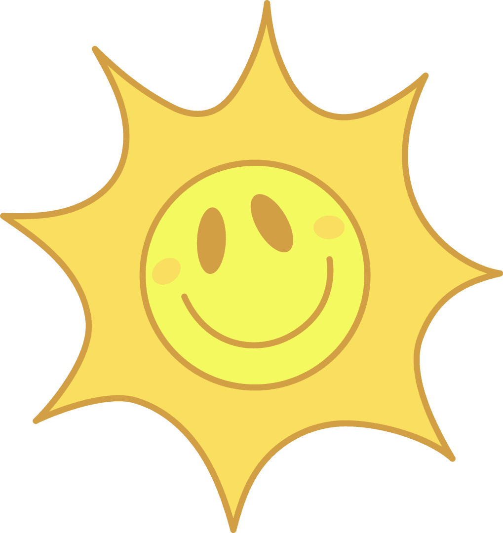 Cheerful Sun Smiley with Spiky Rays on Transparent Background