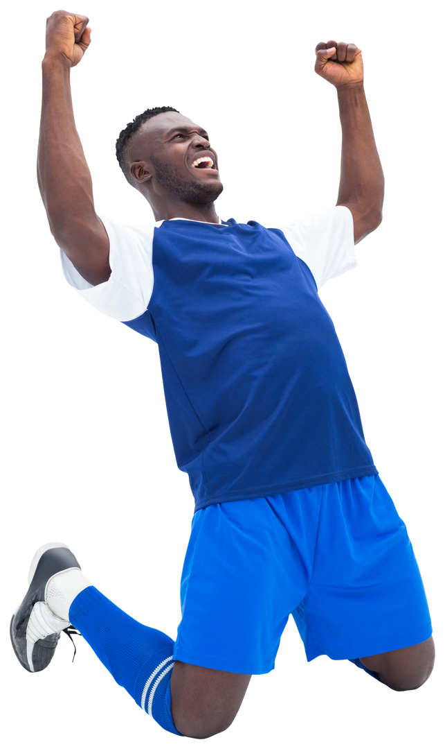 Football Player Celebrating Victory with Clenched Fists on Isolated Transparent Background - Download Free Stock Images Pikwizard.com