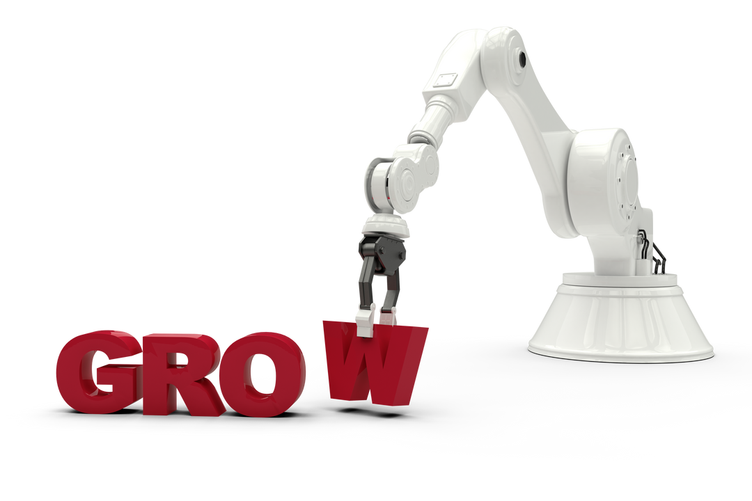 Transparent Illustration of Robot Setting Red Grow Text on Clear Background - Download Free Stock Images Pikwizard.com