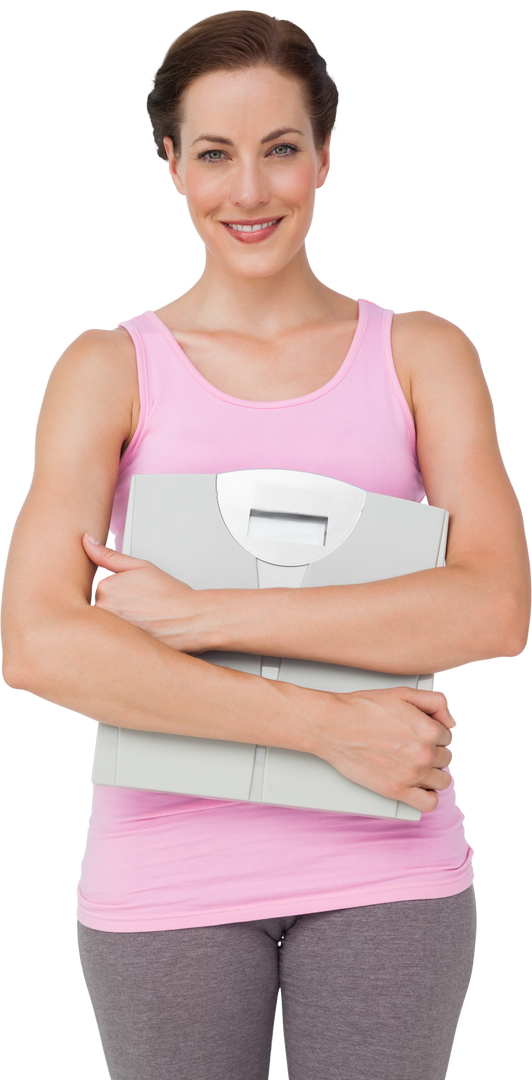 Smiling Woman Holding Weight Scale on Transparent Background - Download Free Stock Images Pikwizard.com