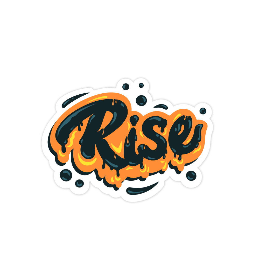 Vibrant Graffiti-Style 'Rise' Sticker on Transparent Background