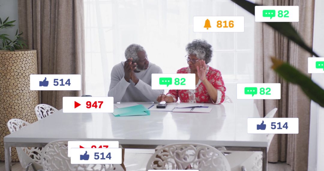 Senior Couple Engaging with Social Media Feedback at Home