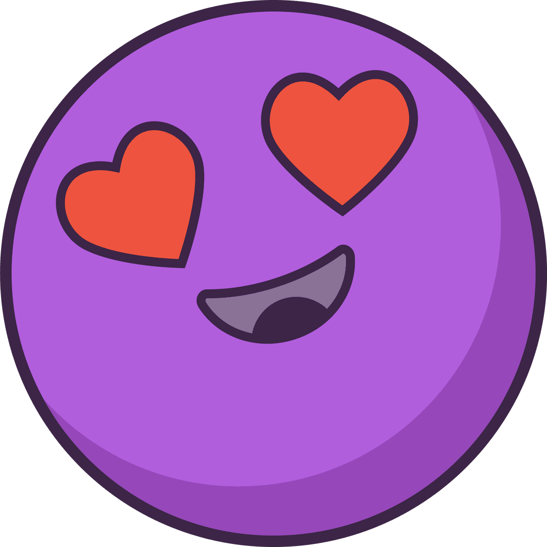Purple Love Emoji with Heart Eyes and Open Mouth in Flat Design