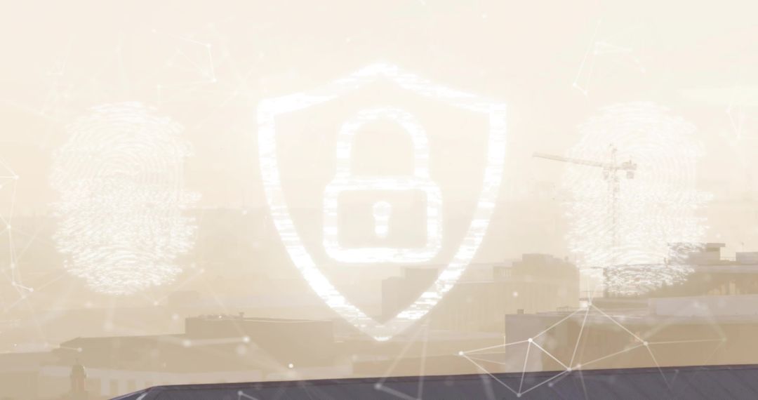 Digital Security Shield Over Foggy Urban Skyline