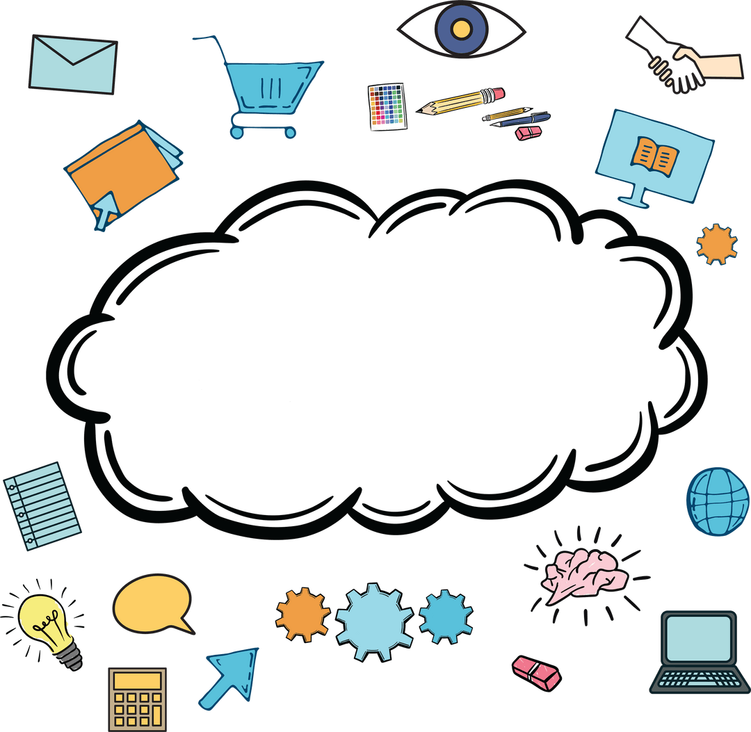 Digital Media Icons on Transparent Cloud Background