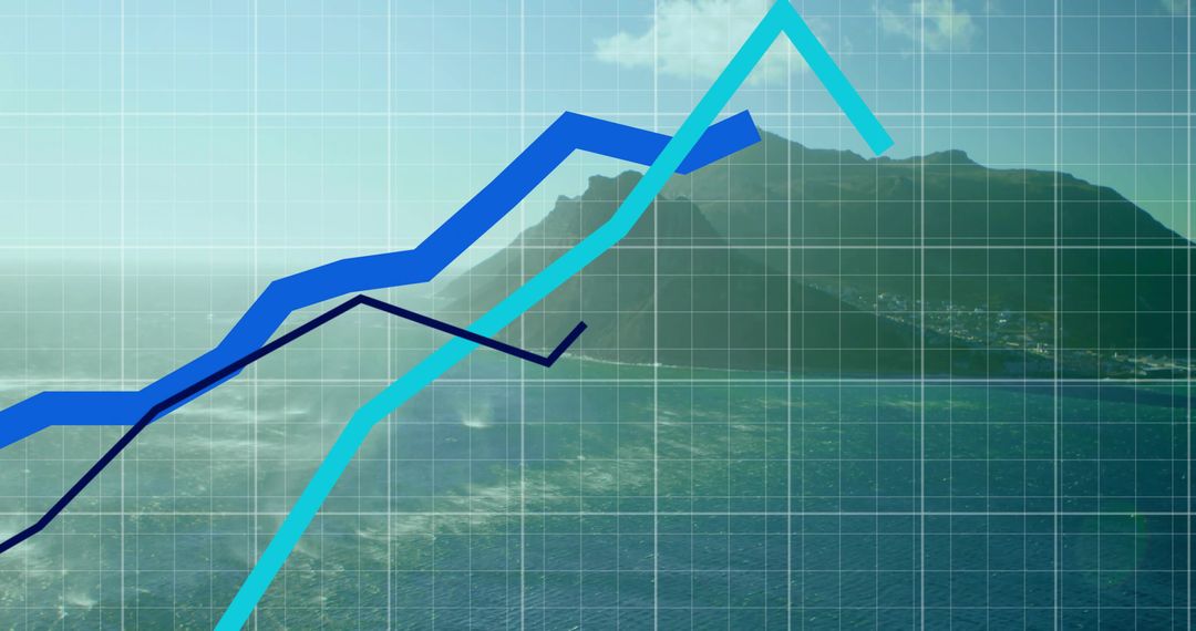 Data Trend Lines Over Oceanic Minimalistic Visualization