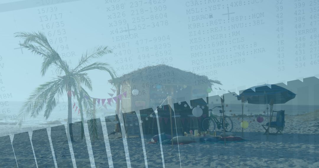 Digital Financial Analytics Overlaid on Calm Beach Scene